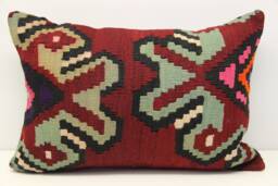 Turkish Kilim Pillow Cover 16x24, Vintage Wool Lumbar Cushion