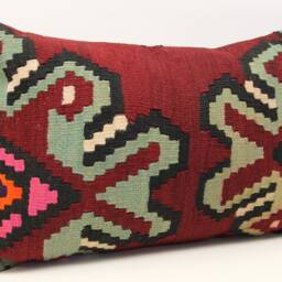 Turkish Kilim Pillow Cover 16x24, Vintage Wool Lumbar Cushion - thumbnail 2