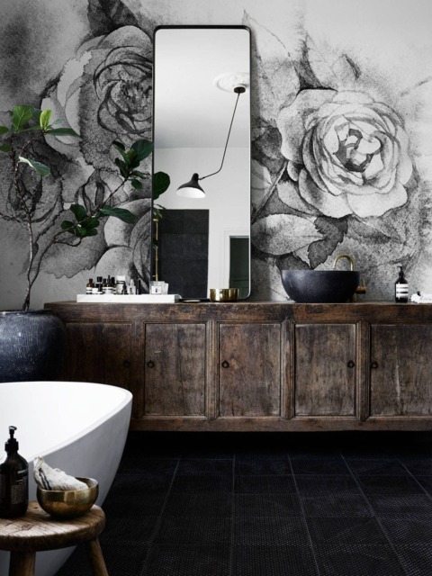 Black & White Roses Bouquet Removable Wallpaper, Wall Covering, Decor, Self Adhesive, Peel Stick, Mural, Decal #84 - image 1