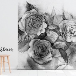 Black & White Roses Bouquet Removable Wallpaper, Wall Covering, Decor, Self Adhesive, Peel Stick, Mural, Decal #84 - thumbnail 2