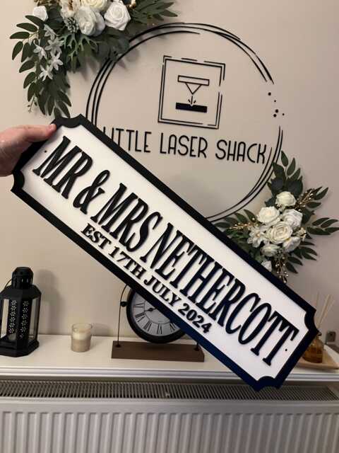 70cm Long - Mr & Mrs - & Surname With Est Date Street Sign Look Personalised Wall Mount Wedding Gift -Home Decor - image 1