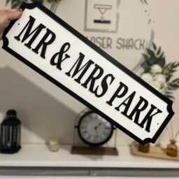 70cm Long - Mr & Mrs - & Surname With Est Date Street Sign Look Personalised Wall Mount Wedding Gift -Home Decor - thumbnail 3