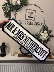 70cm Long - Mr & Mrs - & Surname With Est Date Street Sign Look Personalised Wall Mount Wedding Gift -Home Decor - thumbnail 1