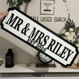 70cm Long - Mr & Mrs - & Surname With Est Date Street Sign Look Personalised Wall Mount Wedding Gift -Home Decor - thumbnail 2