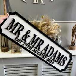 70cm Long - Mr & Mrs - & Surname With Est Date Street Sign Look Personalised Wall Mount Wedding Gift -Home Decor - thumbnail 4