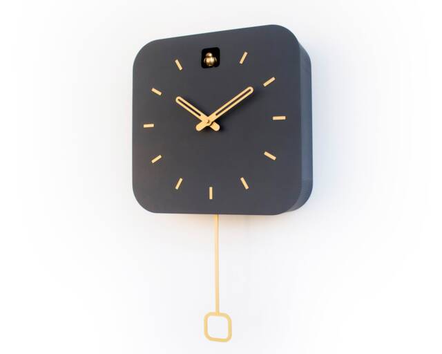 Minimalist Cuckoo Clock, Anthracite Wall Clock With Brass Details, Modern Home D??cor - image 1