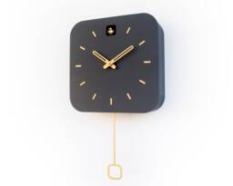 Minimalist Cuckoo Clock, Anthracite Wall Clock With Brass Details, Modern Home D??cor