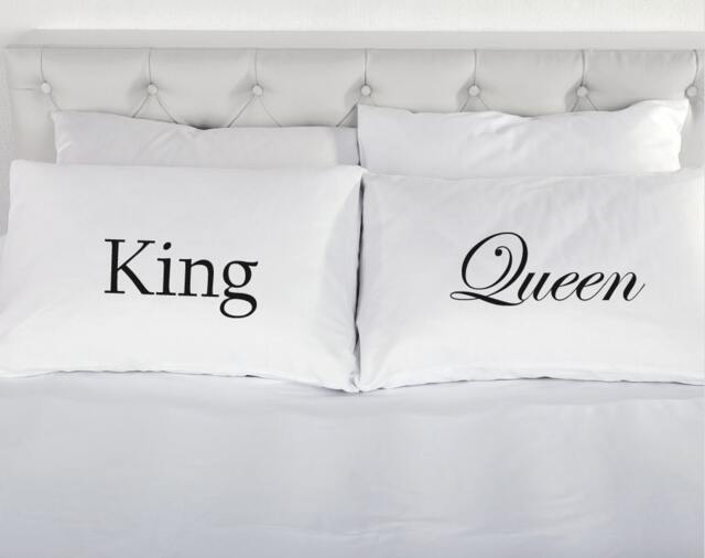 King & Queen Pair Pillowcases Printed Pillow Case Wedding Engagement Marriage Valentines Couple Bed 200 Tc 100% Cotton Excellent Quality