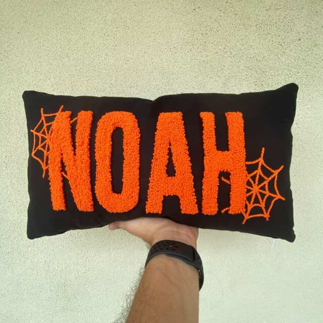 Halloween Personalized Linen Pillow, Embroidered Name, Gothic Decor - image 1