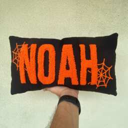 Halloween Personalized Linen Pillow, Embroidered Name, Gothic Decor - thumbnail 1