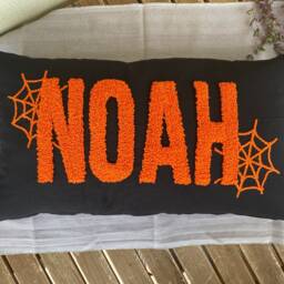 Halloween Personalized Linen Pillow, Embroidered Name, Gothic Decor - thumbnail 3