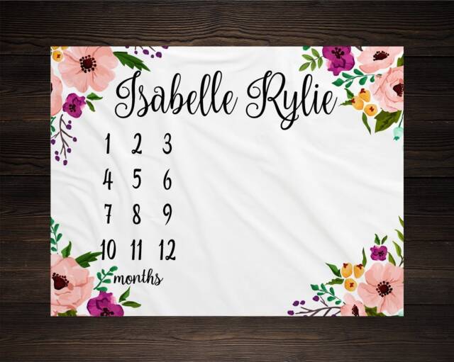 Baby Girl Milestone Blanket Month Growth Tracker Minky Fleece Custom Personalized Shower Gift Watercolor Floral Newborn - image 1