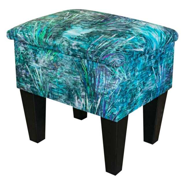 Teal Abstract Storage Stool - Velvet Dressing Table Handmade in Britain - image 1