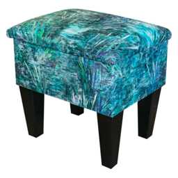 Teal Abstract Storage Stool - Velvet Dressing Table Handmade in Britain