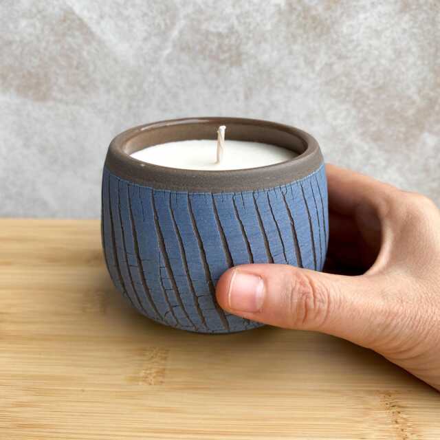 Handmade Unscented Soy Candle in Blue Ceramic Cup, Small Eco-Friendly Gift - image 1