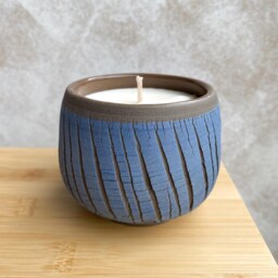 Handmade Unscented Soy Candle in Blue Ceramic Cup, Small Eco-Friendly Gift - thumbnail 2