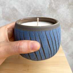 Handmade Unscented Soy Candle in Blue Ceramic Cup, Small Eco-Friendly Gift - thumbnail 3