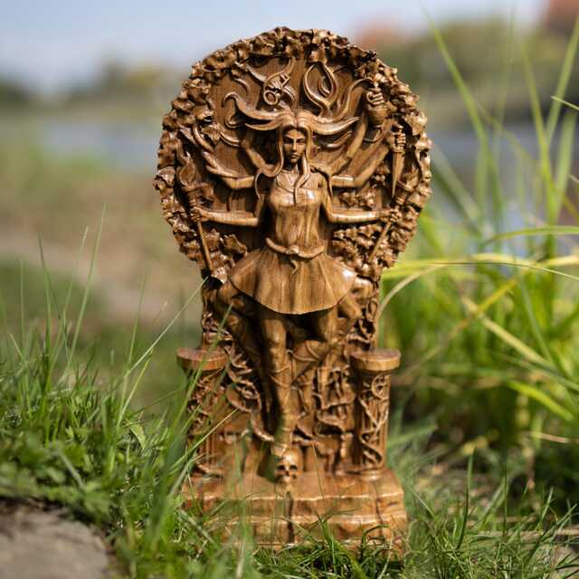 Handmade Oak Hecate Statue Greek Triple Goddess Altar Decor - image 1