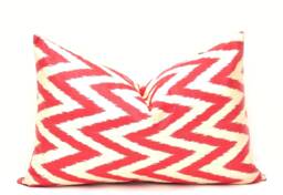 Red Chevron Ikat Pillow Cover, Handloom Woven, 14x23 - thumbnail 1