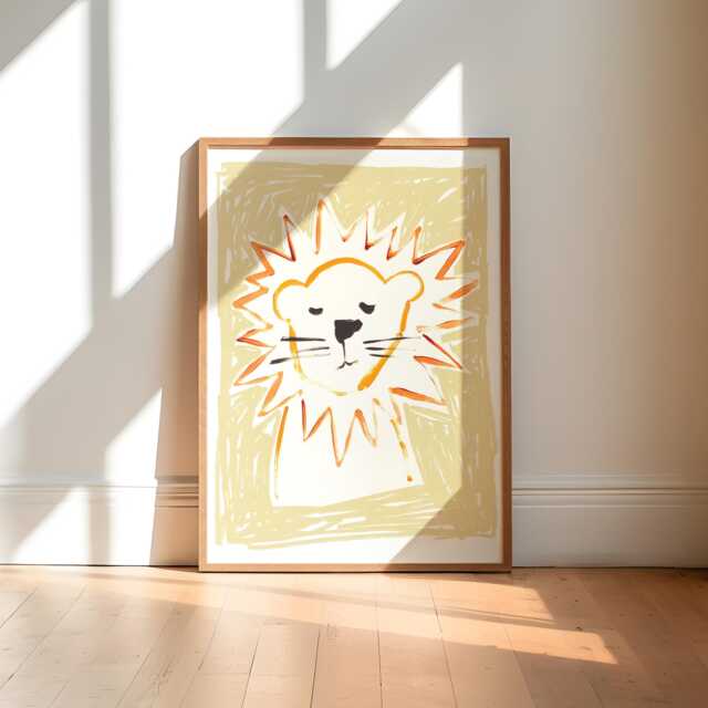 Lion Nursery Art Print Pale Yellow Safari Animal Decor - image 1