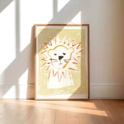 Lion Nursery Art Print Pale Yellow Safari Animal Decor - thumbnail 1