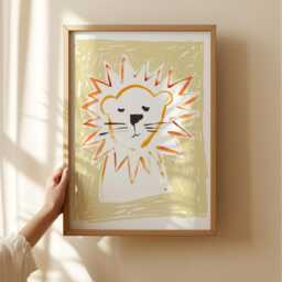 Lion Nursery Art Print Pale Yellow Safari Animal Decor - thumbnail 3