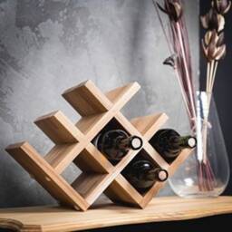 Wooden Wine Rack, Wood Holder, Rustic Cube, Tabletop Oak Father's Gift - thumbnail 2
