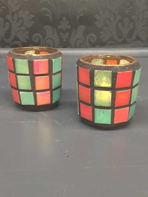 Glass Mosaic Tile Candle Holder Votive Tea Light - Set Of 2 - image 1