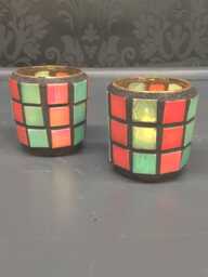 Glass Mosaic Tile Candle Holder Votive Tea Light - Set Of 2