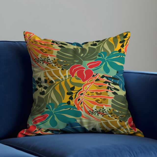 Tropical Leaf Cushion Cover, Jungle Botanical Throw Pillowcase, Green Yellow Floral Decorative Case, Modern Sofa Pillow - image 1