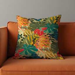 Tropical Leaf Cushion Cover, Jungle Botanical Throw Pillowcase, Green Yellow Floral Decorative Case, Modern Sofa Pillow - thumbnail 3