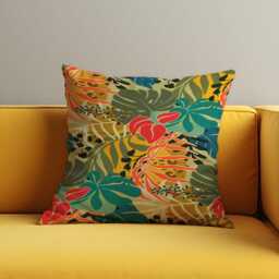 Tropical Leaf Cushion Cover, Jungle Botanical Throw Pillowcase, Green Yellow Floral Decorative Case, Modern Sofa Pillow - thumbnail 2