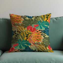 Tropical Leaf Cushion Cover, Jungle Botanical Throw Pillowcase, Green Yellow Floral Decorative Case, Modern Sofa Pillow - thumbnail 4