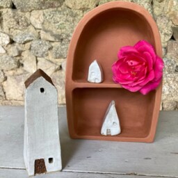 Handmade Terracotta Unglazed Free Standing Freestanding Slab Built Ceramic Shelf Organiser Organizer Shelving Unit Display Case - thumbnail 2