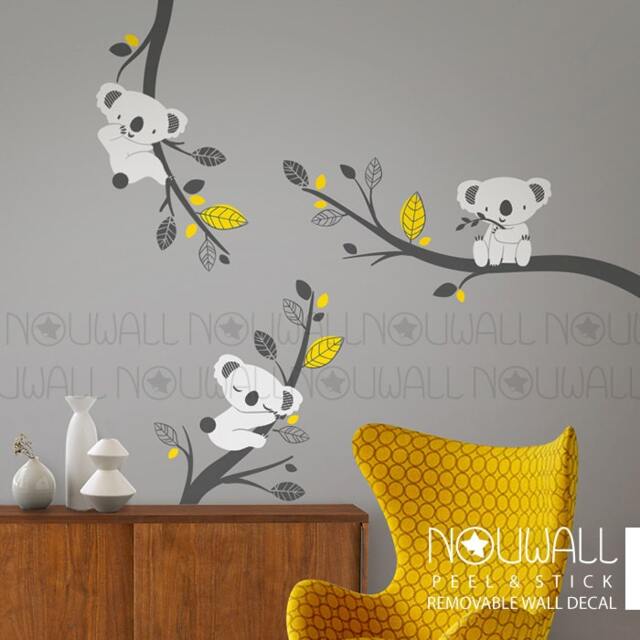 Removable Grey Koala Bear Wall Decal On Branches Animal Baby Wall Decals Sticker Decor - image 1