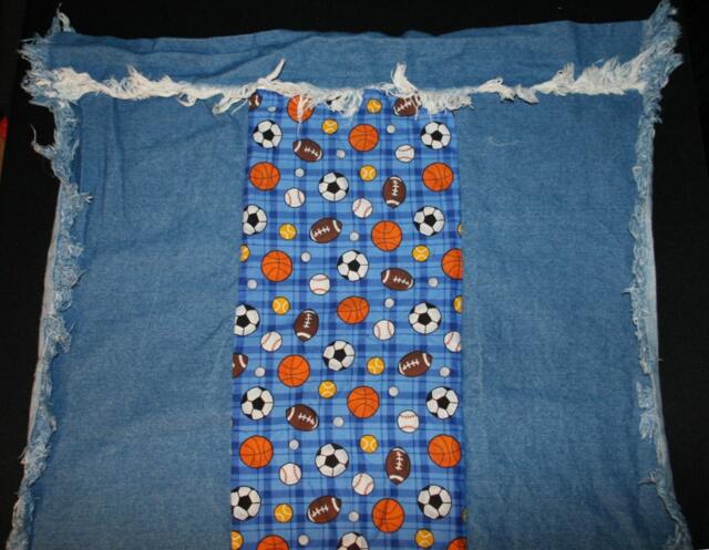 "Sports Theme Curtains 4 Panels Recycled Denim Jeans Upcycled Distressed 41"" X 32 1/2" - image 1