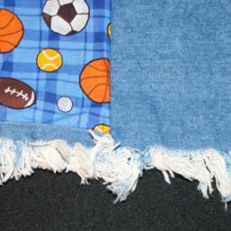 "Sports Theme Curtains 4 Panels Recycled Denim Jeans Upcycled Distressed 41"" X 32 1/2" - thumbnail 3