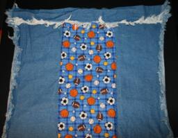 "Sports Theme Curtains 4 Panels Recycled Denim Jeans Upcycled Distressed 41"" X 32 1/2" - thumbnail 1