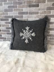 Handmade Chunky Knit Pillow Cover Alpaca Wool With Rabbit Fur Trim - thumbnail 1