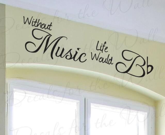Without Music Life Would Be Flat Band Piano Violin Guitar Singing Hobby Vinyl Sticker Art Large Wall Decal Quote Decor Decoration S06 - image 1