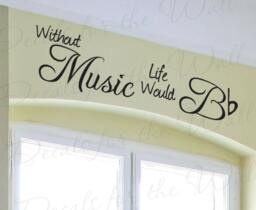 Without Music Life Would Be Flat Band Piano Violin Guitar Singing Hobby Vinyl Sticker Art Large Wall Decal Quote Decor Decoration S06 - thumbnail 1