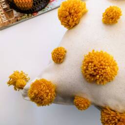 Orange Pom Boho Throw Pillow Case, Honeycomb Pompom Cushion Cover - thumbnail 2
