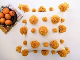 Orange Pom Boho Throw Pillow Case, Honeycomb Pompom Cushion Cover