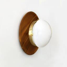 Round Acacia & Opal Glass Shade Large Sconce Lamp Flush Mount Wood Fixture Light Farmhouse Lighting Bohemian Lights - thumbnail 3