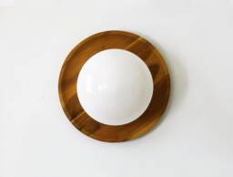 Round Acacia & Opal Glass Shade Large Sconce Lamp Flush Mount Wood Fixture Light Farmhouse Lighting Bohemian Lights