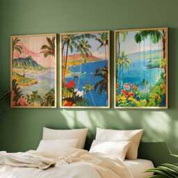 Set Of 3 Hawaii Posters, Usa Tropical Island Prints Set, Beach Ocean Palm Tree Wall Art, Hawaiian Decor Prints, Vacation Gift - thumbnail 2