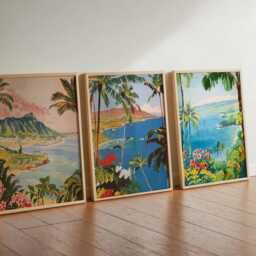 Set Of 3 Hawaii Posters, Usa Tropical Island Prints Set, Beach Ocean Palm Tree Wall Art, Hawaiian Decor Prints, Vacation Gift - thumbnail 3