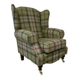 Wing Back Cottage Fireside Chair Balmoral Hunter Tartan Fabric