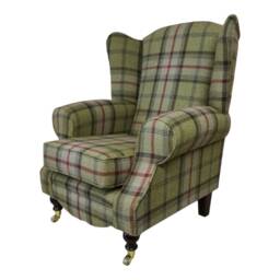 Wing Back Cottage Fireside Chair Balmoral Hunter Tartan Fabric - thumbnail 3