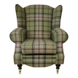 Wing Back Cottage Fireside Chair Balmoral Hunter Tartan Fabric - thumbnail 2